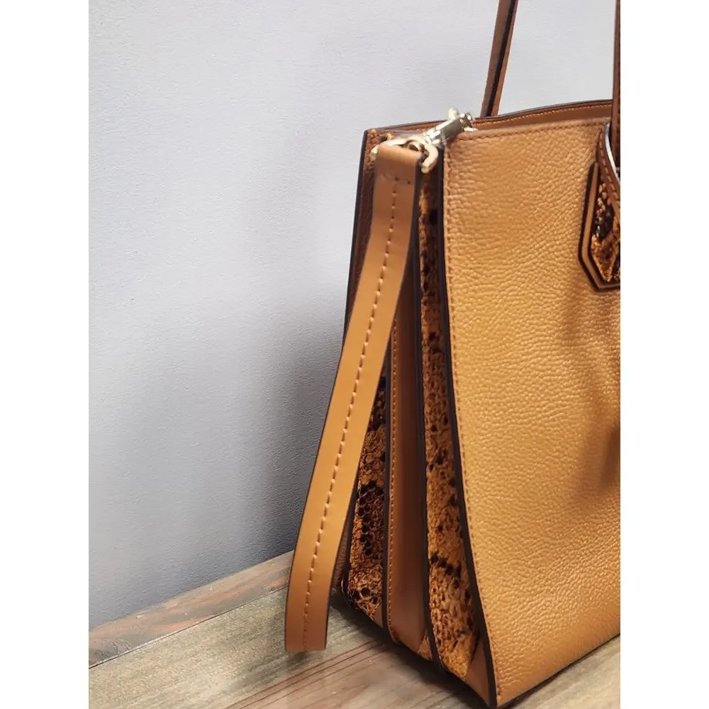 MICHAEL KORS Large Rollins Python Leather Satchel Acron Gold